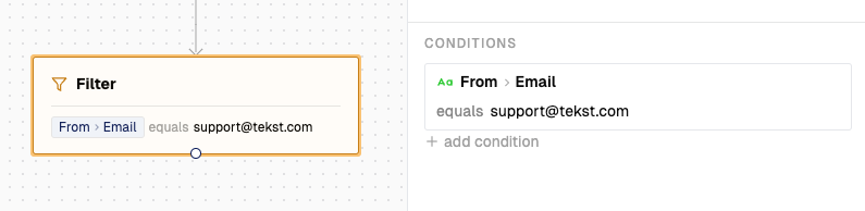Configured filter block showing yes and no paths