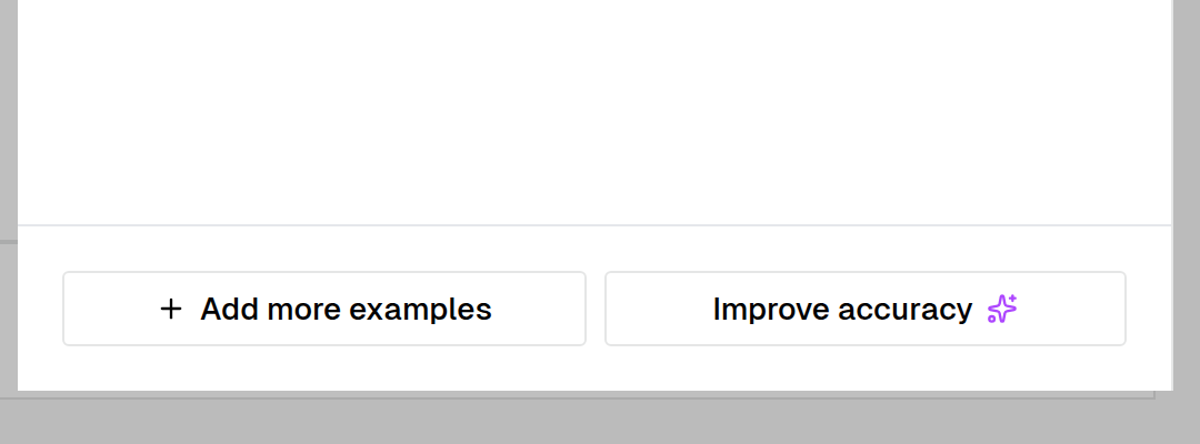 The bottom of the Model accuracy panel with the Add more examples and Improve accuracy buttons side by side
